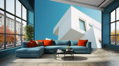 Low angle close-up of white minimalist modern architecture Wall mural