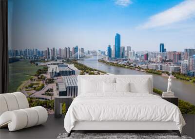 Sunny day scenery of Qintai Grand Theater and Han River in Wuhan, Hubei, China Wall mural