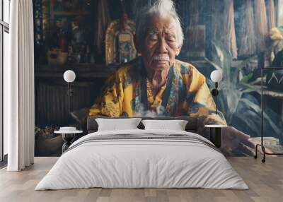 Elderly man leading ancestral rites ceremony Wall mural