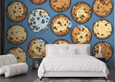 Illustration of muffins in the retro style, generative ai Wall mural