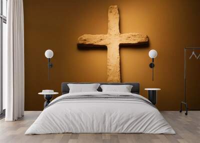 Realistic illustration of the Christian cross indoors, generative ai Wall mural