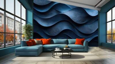 A close-up of a blue, wavy fabric textile with a distinctive ripple effect. Wall mural