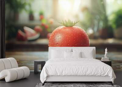 a close up of a watermelon on a table Wall mural