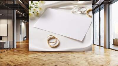 a ring presentation card, with two rings on the table and an empty space for a couple's wedding band Wall mural