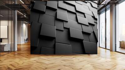 Cubes of black metal with a reflective surface, creating an intricate geometric pattern. Wall mural