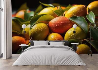 delicious fresh mangoes fruits with black and blur background Wall mural