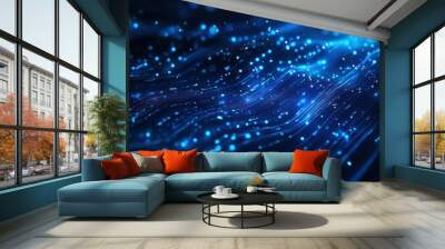 Spectacular view of a futuristic digital network with vibrant blue hues and dynamic white sparks, Wall mural