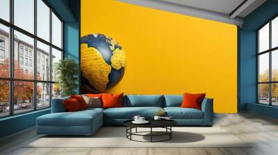 top view of world health day concept background with planet earth ornament and yellow background Wall mural