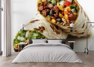 Two burritos filled with colorful Mexican ingredients, Wall mural