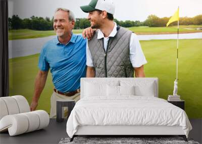 You impressed me on the course. two friends out playing golf together in their free time. Wall mural