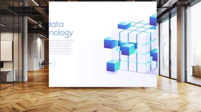 Big data technology in isometric vector illustration. Information storage and analysis system. Digital technology website landing page template. Wall mural