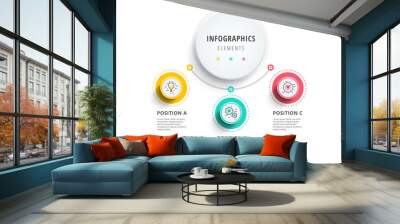 business 3 step process chart infographics with step circles. circular corporate graphic elements. c Wall mural