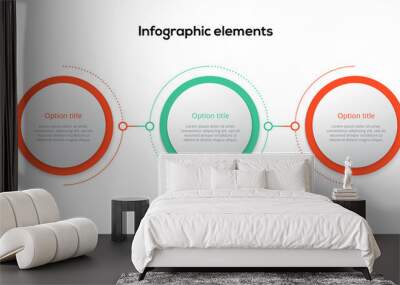 Business process chart infographics with 3 step circles. Circular corporate workflow graphic elements. Company flowchart presentation slide template. Vector info graphic design. Wall mural