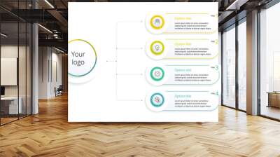 Business process chart infographics with 4 step options. Square corporate workflow graphic elements. Company flowchart presentation slide template. Vector info graphic design. Wall mural