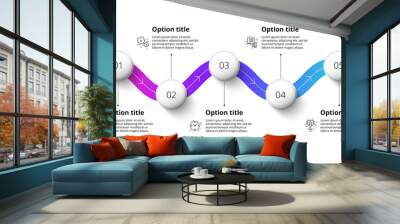 Business process chart infographics with 5 step segments. Circular corporate timeline infograph elements. Company presentation slide template. Modern vector info graphic layout design. Wall mural