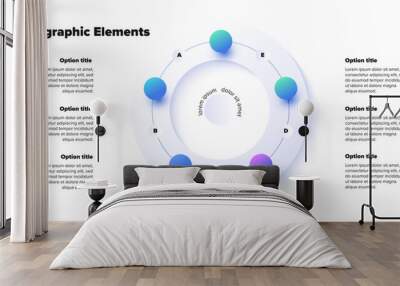 Business process chart infographics with 5 step spheres. Round workflow graphic elements. Company flowchart presentation slide. Vector info graphic in isometric design Wall mural