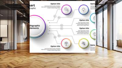 Business process chart infographics with 6 step segments. Circular corporate timeline infograph elements. Company presentation slide template. Modern vector info graphic layout design. Wall mural