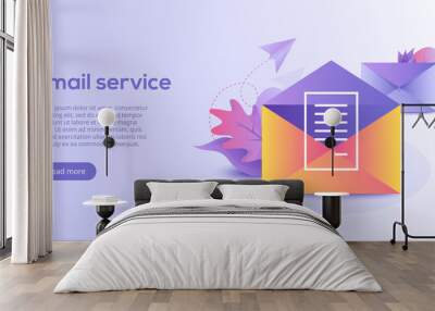 Email service isometric vector illustration. Electronic mail message concept as part of business  marketing. Webmail or mobile service layout for website landing header. Newsletter sending background. Wall mural