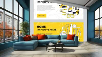 Home improvement corporate web banner template. House construction website layout. Renovation background for professional carpenter, handyman, builder webpage. Vector illustration. Wall mural