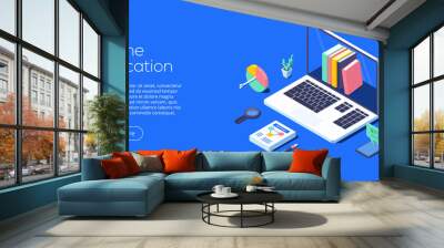 online education concept vector illustration in isometric design. internet distance training and cou Wall mural