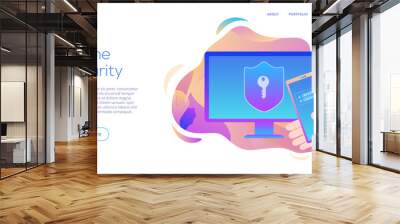 Personal data security in creative flat vector illustration. Online computer or mobile protection system concept. Secure login or transaction with fingerprint id password or touch recognition. Wall mural