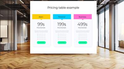 Price table concept in realistic neuromorphism vector design. Pricing or subscription plan ui web elements. Website marketing or promotion interface template. Product comparison table. Wall mural