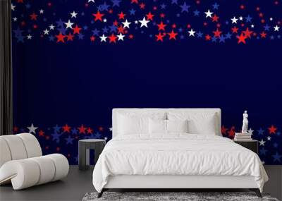 4th of July Independence Day American Stars Falling Confetti Vector Background. Red, Blue White Stars Border Patriotic Background. US, American Independence Day Banner, 4th of July Patriotic Bokeh. Wall mural