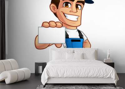 Electrician, he has a business card in his hand Wall mural