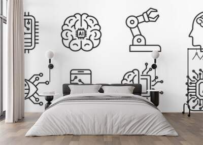 Artificial intelligence icons set in line style. Black vector illustration on white background. Wall mural