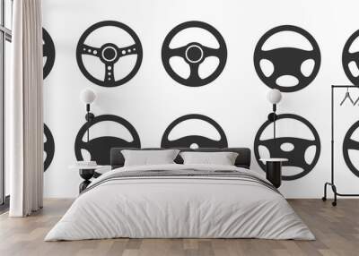 Car Steering wheels icon set, isolated on white background, vector Illustration  Wall mural