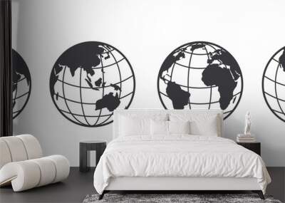 Earth globe icon set. earth hemispheres with continents. world map in globe shape isolated on white background. vector Wall mural