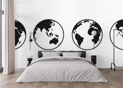 Earth globe icon set. earth hemispheres with continents. world map in globe shape isolated on white background. vector Wall mural