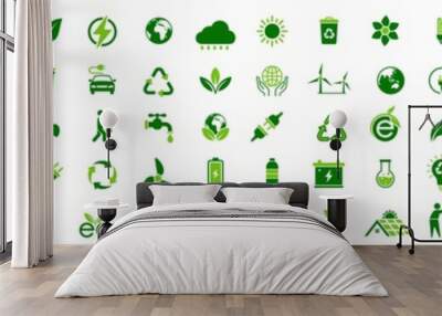 Ecology icon set. Ecofriendly icon, nature icons set on white background. Vector illustration Wall mural