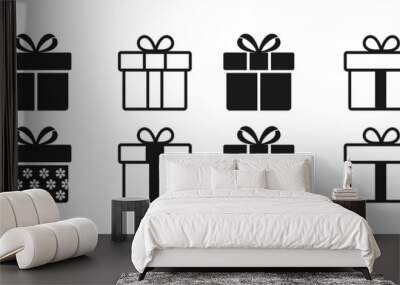 Gift box icon in line style isolated on white. vector illustration Wall mural