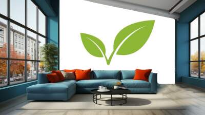 green leaf  vector icon, green leaf ecology nature element vector design on white background Wall mural