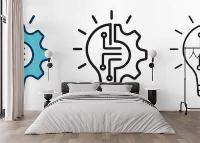 innovation icon set. light bulb and cog inside. inspiration icon in different style. innovation symb Wall mural