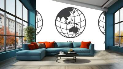 set of earth globe icon with 5 hemispheres continents europe america asia australia africa. world ma Wall mural