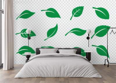 set of green leaf ecology icon, leaf isolated on transparent background. environment and nature symb Wall mural