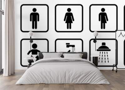 Toilet icons set, WC signs, toilet signs, bathroom symbol, vector illustration Wall mural