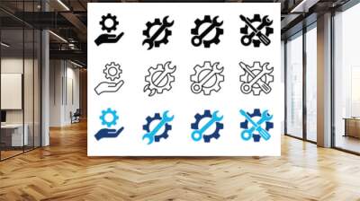 Tools and Service icons set. Containing wrench, hummer, screwdriver, maintenance, installation, technical. setting symbol, repair, service sign, Vector illustration Wall mural