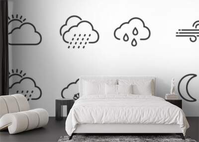 Weather icons set in line style, Weather isolated on white background. Clouds logo and sign, vector illustration Wall mural