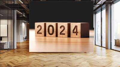 2024 New Year. Wooden block letters showing the numbers 2024, Goal plan, goal concept, action plan, strategy, new year business vision Wall mural