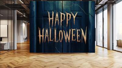 happy Halloween text poster with dark background Wall mural