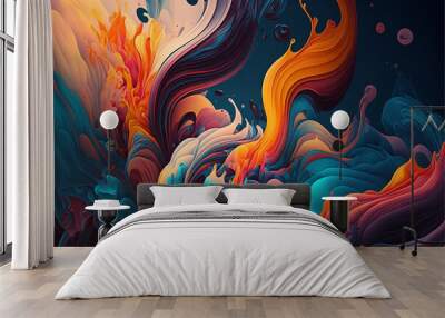 trendy abstract colorful fluid waves background Wall mural