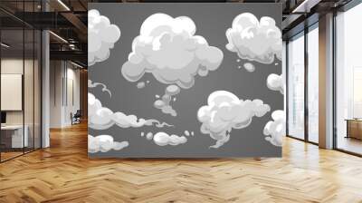 Set of stylized white clouds. Vector illustration collection of smoke. Wall mural