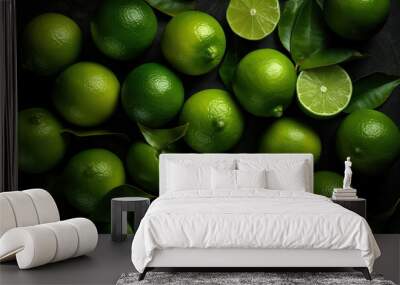 Limes on a dark background, Generative AI Wall mural