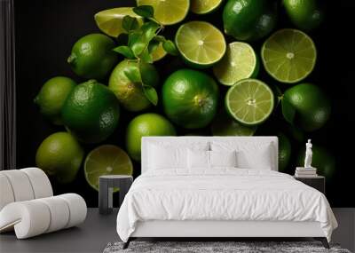 Limes on a dark background, Generative AI Wall mural