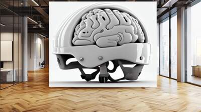 Motorcycle helmet with human brain texture, Generative AI Wall mural