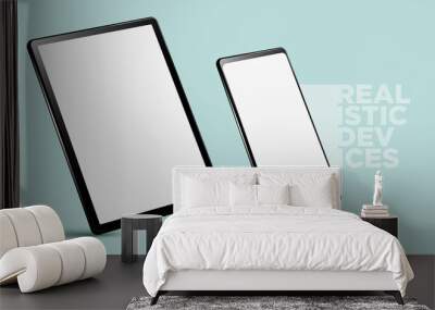 Realistic horizontal black tablet pc pad computers and smartphone mockups vector EPS. Wall mural