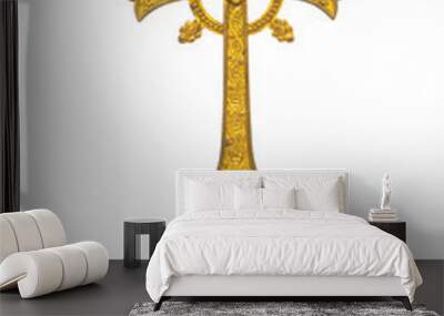 Antique gold cross on white background Wall mural